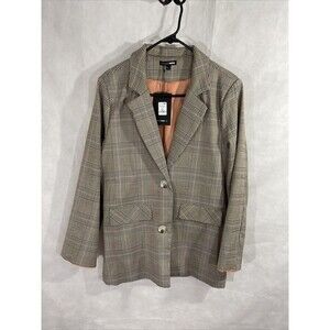 Fashion Nova She Who Dares Plaid Blazer Size L Brown